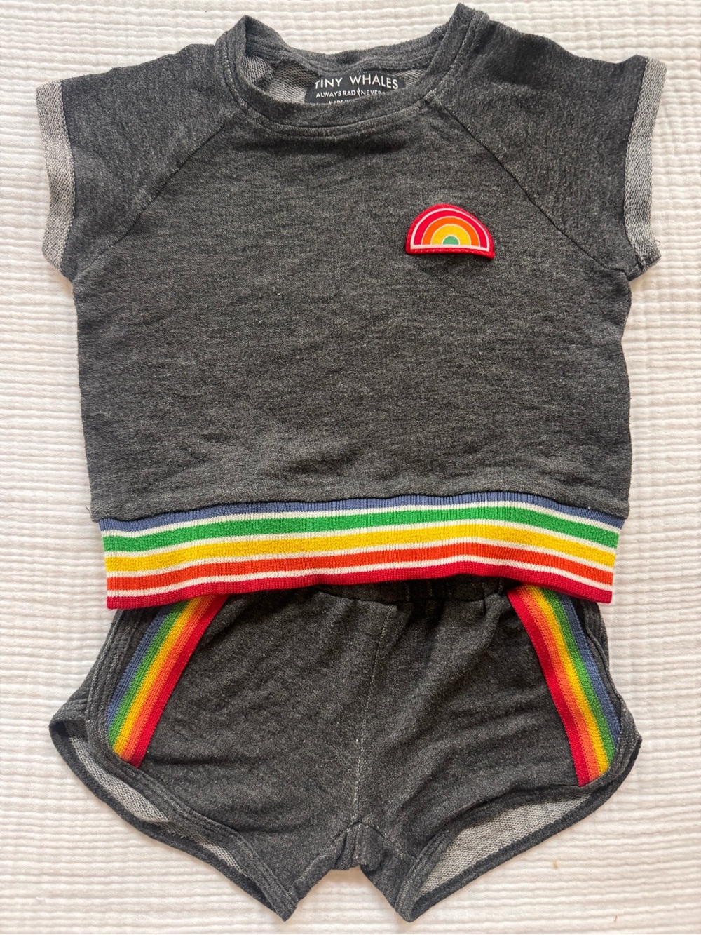 Tiny Whales Girls' Gray Rainbow Trim Two-Piece Set